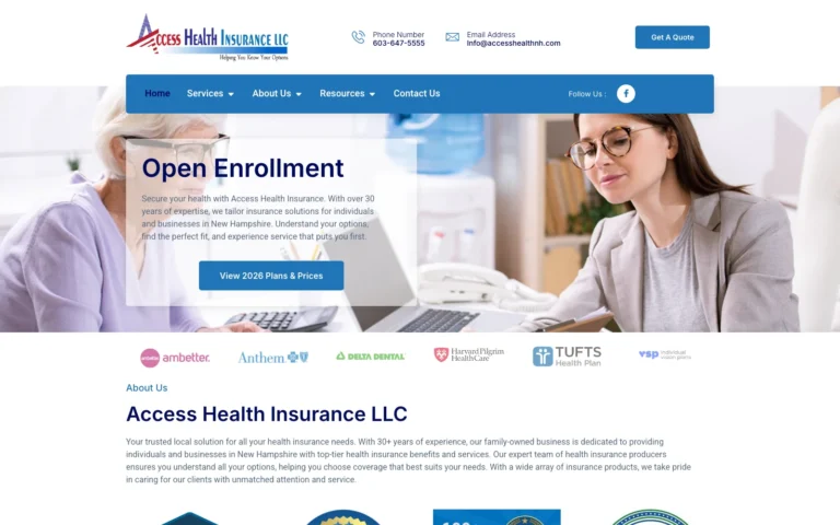 Access Health Insurance homepage on desktop