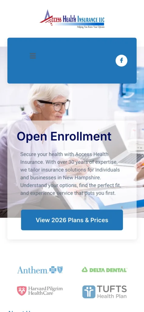 Access Health Insurance homepage on a phone