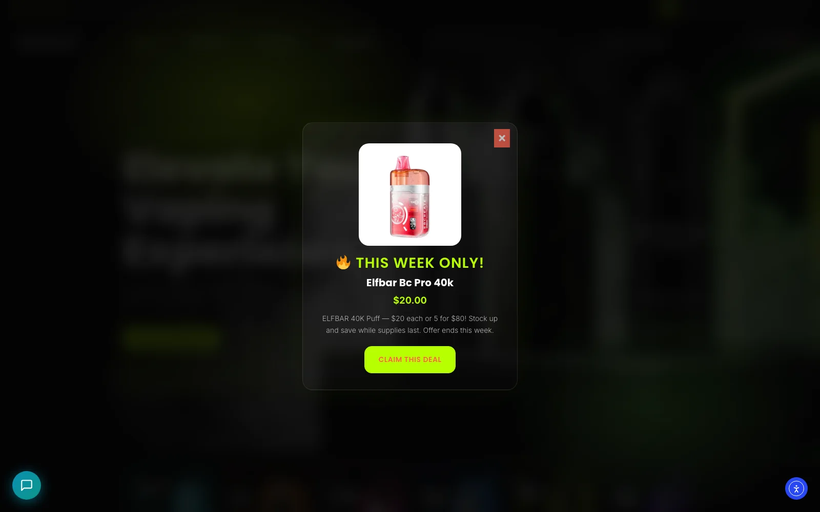 Evolve Vapor weekly promotion popup