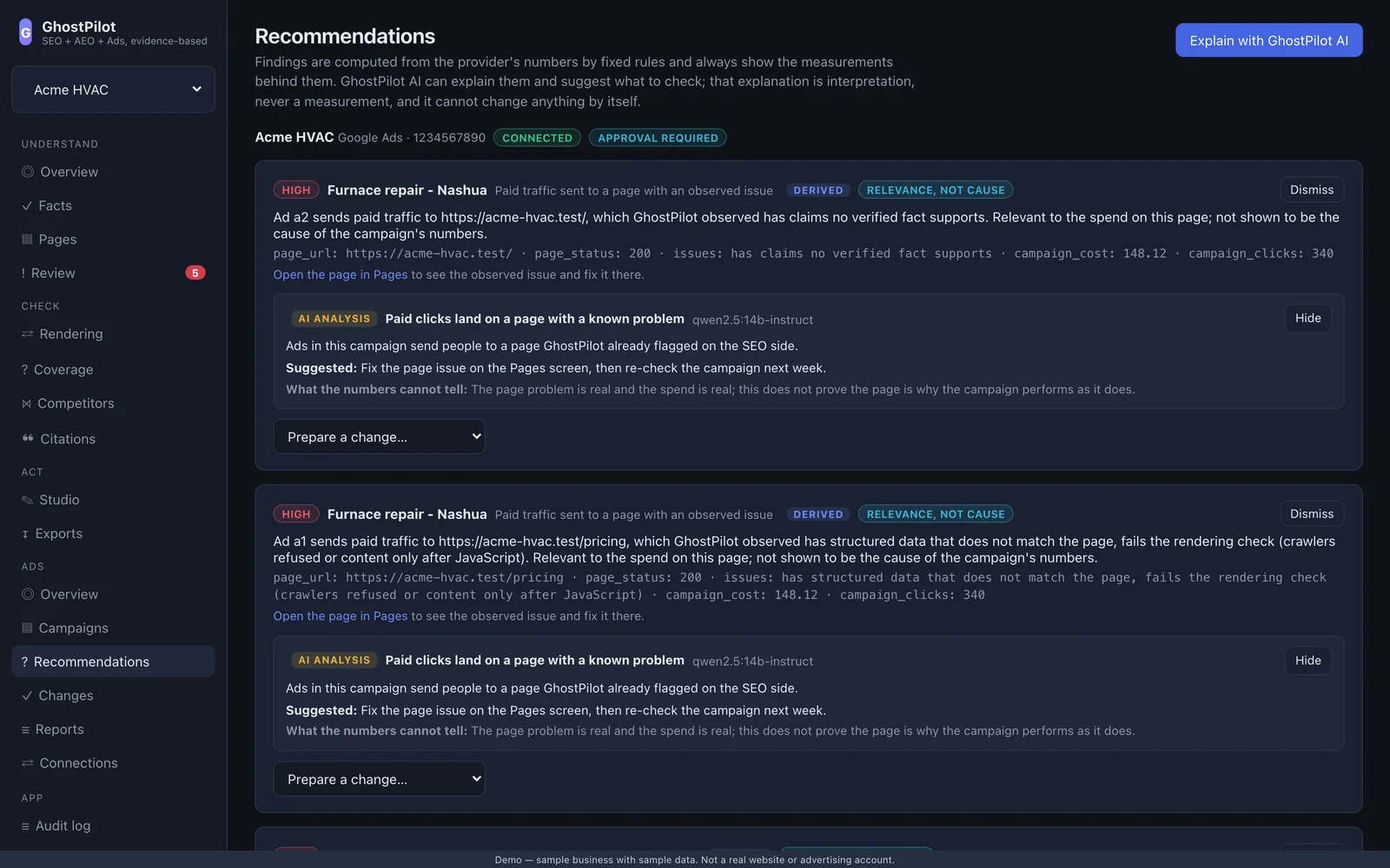 GhostPilot ads recommendations