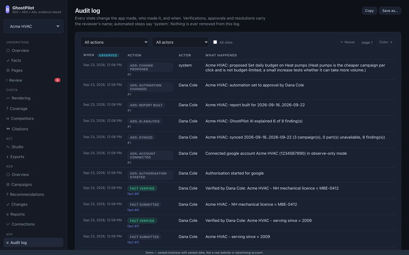 GhostPilot audit log