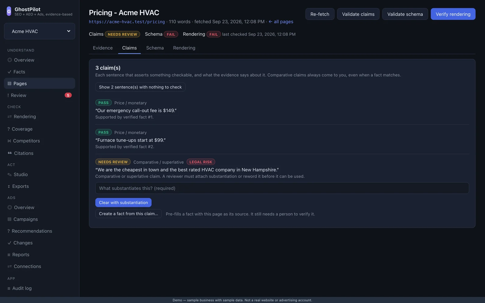 GhostPilot checking page claims against verified facts