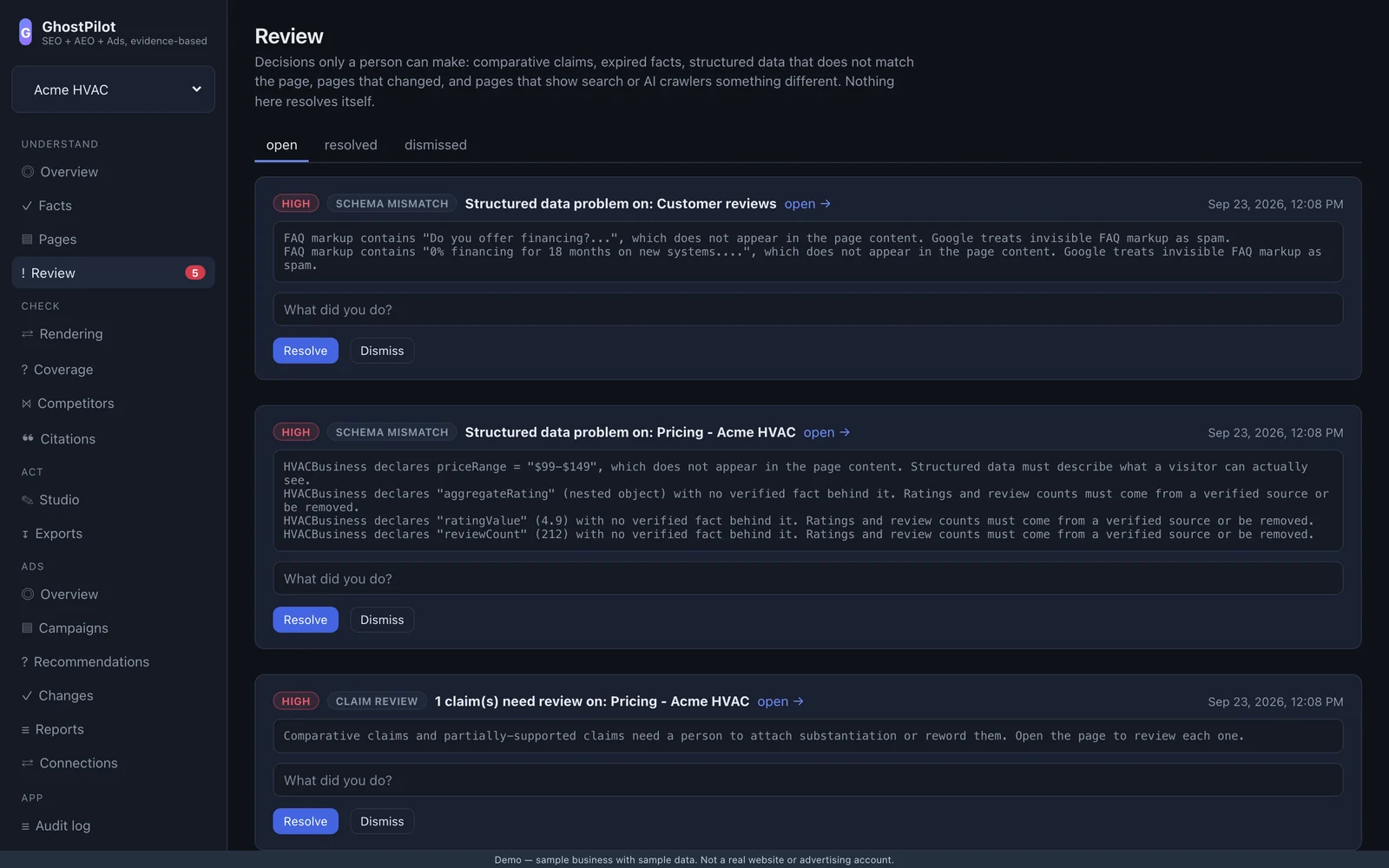 GhostPilot review queue