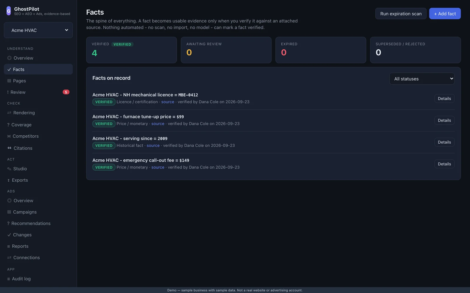 GhostPilot verified facts repository