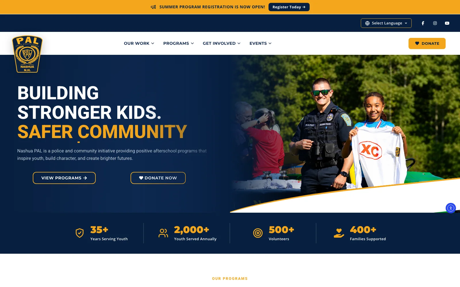 Nashua PAL homepage on desktop