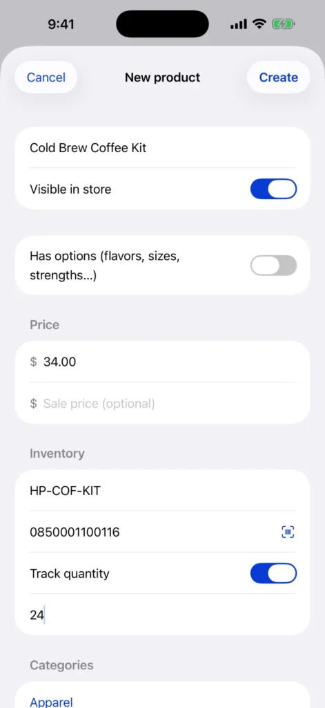 StockDeck new product form