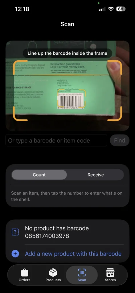StockDeck barcode scanner