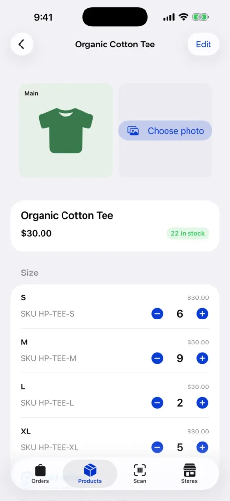 StockDeck stock adjustment by option