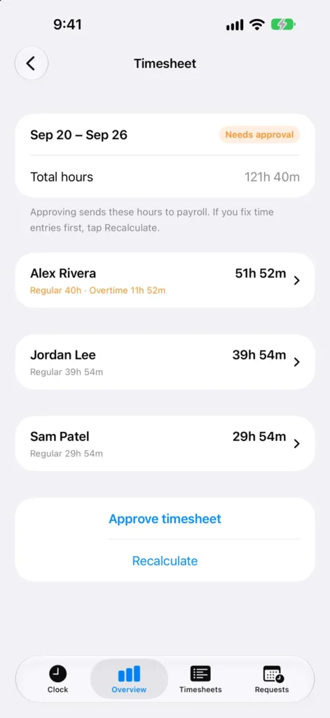 HRMgnt weekly timesheet waiting for approval